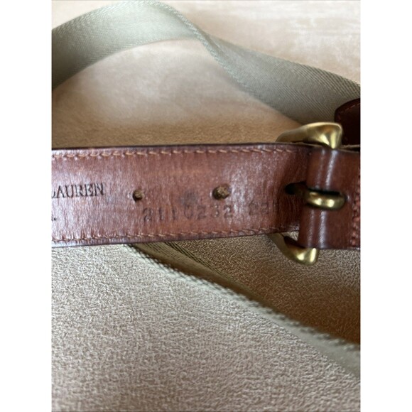 Polo Ralph Lauren Men’s Leather, Brass, and Canvas Belt, Size 38” Made In USA - Picture 8 of 13